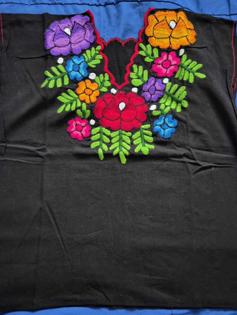 Embroidered Floral Black Women's Top - Vibrant Multi-Color Accent